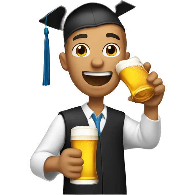 Tan man graduating chugging a beer emoji
