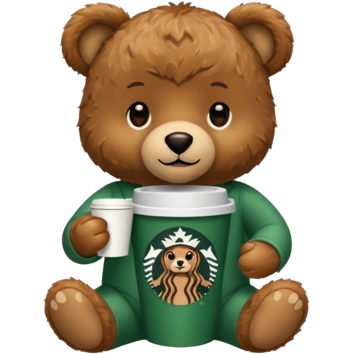teddy bear with one cup of starbucks coffee emoji