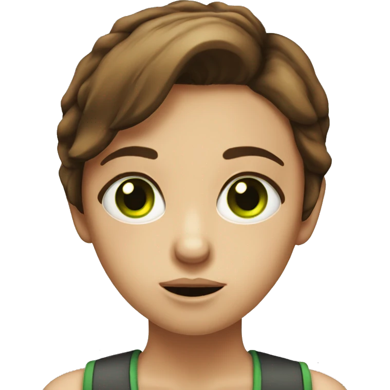 Narrow eyed glaring girl with brown hair and green eyed emoji