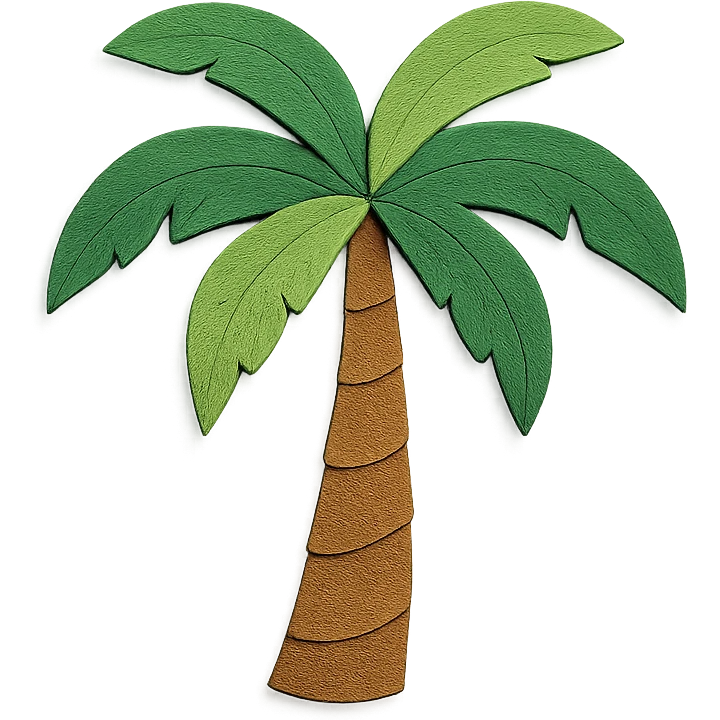 palm tree with layered paper effect on a white background, paper-craft style emoji