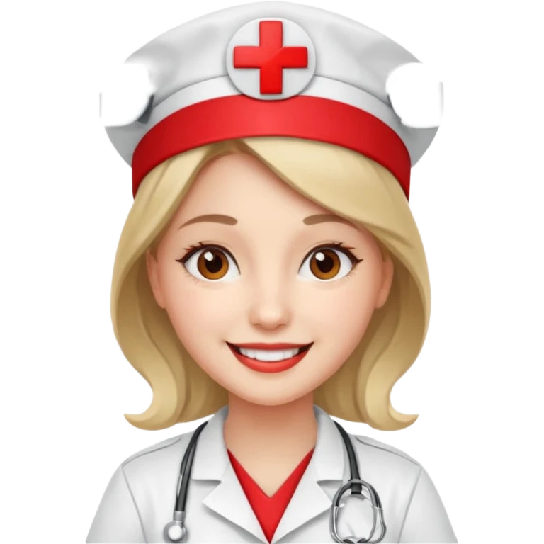 young woman nurse, red cross hat emoji