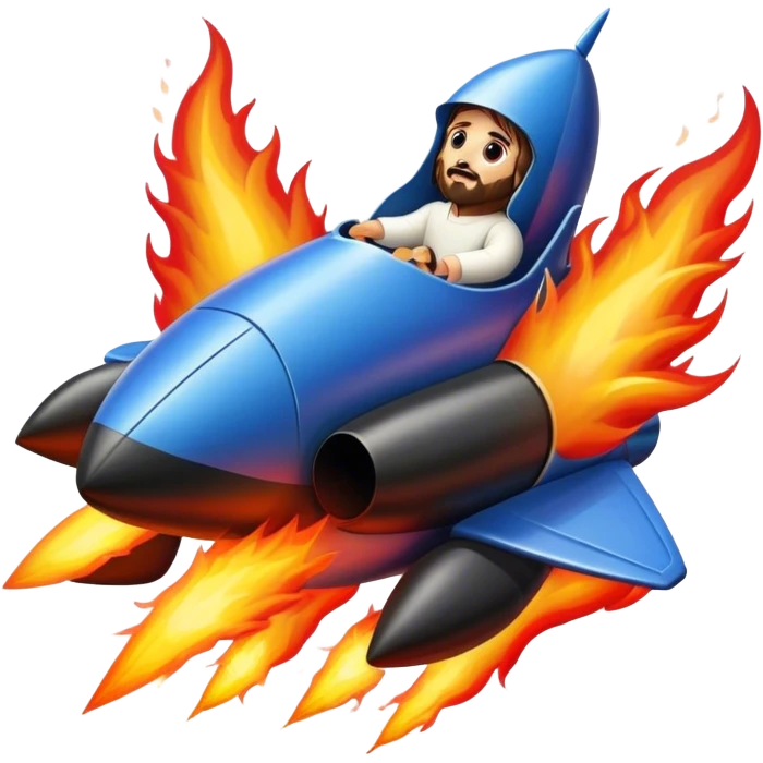 jesus driving fine black rocket with fire color france emoji
