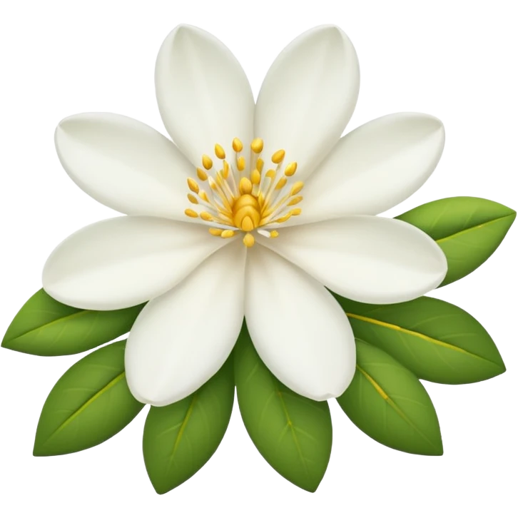  Jasmine flower with white petals and a yellow center of golden stamens. emoji