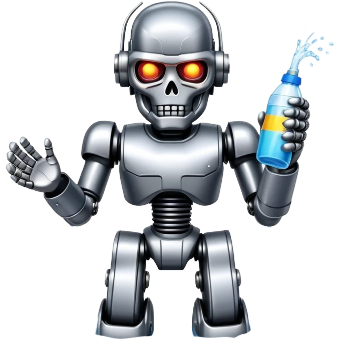 Terminator robot splashing water during Thai Songkran festival emoji