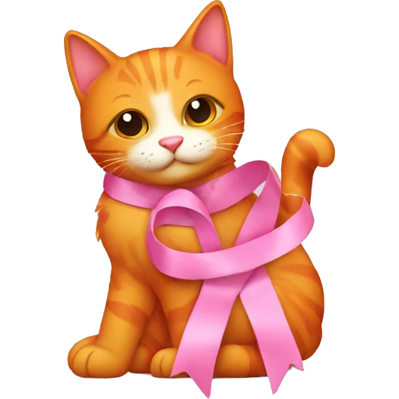 Pink ribbon with orange cat emoji