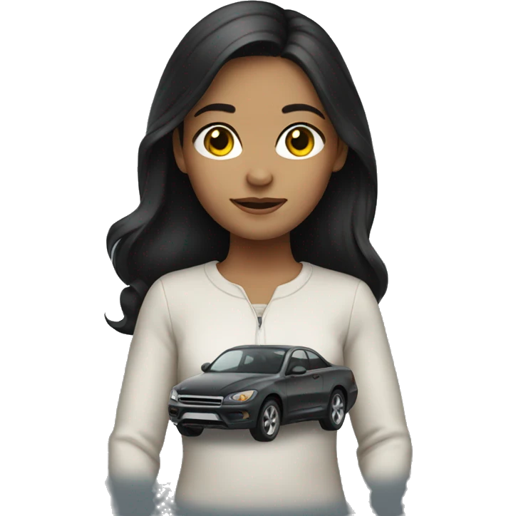 Girl with dark hair with car emoji