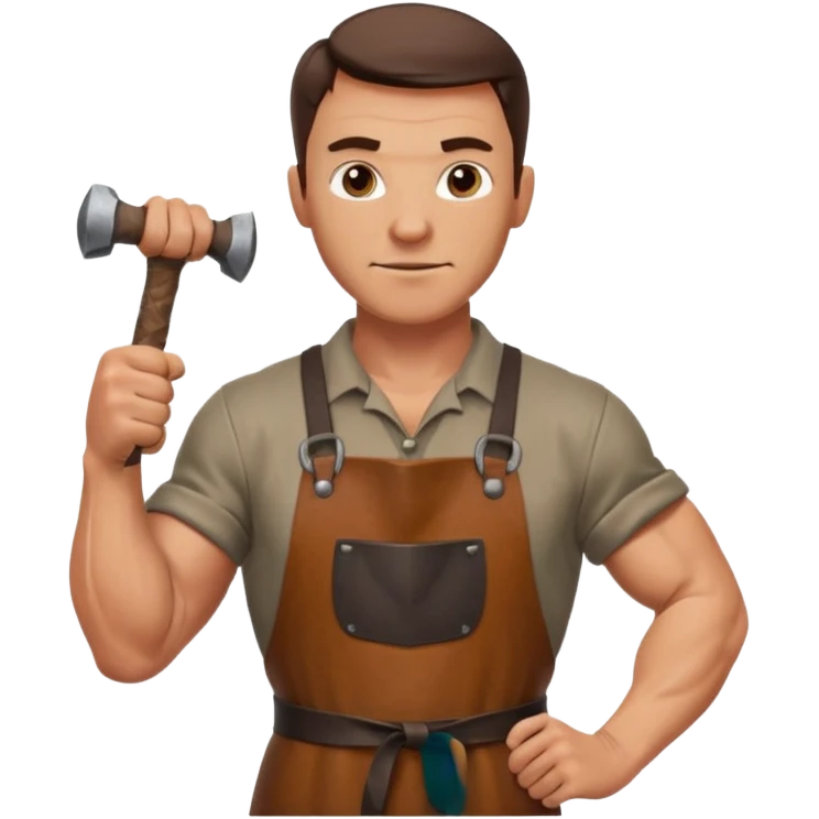 Emoji portrait of a Celtic blacksmith. Work clothes, muscular arms, holding a hammer and wearing a leather apron. emoji