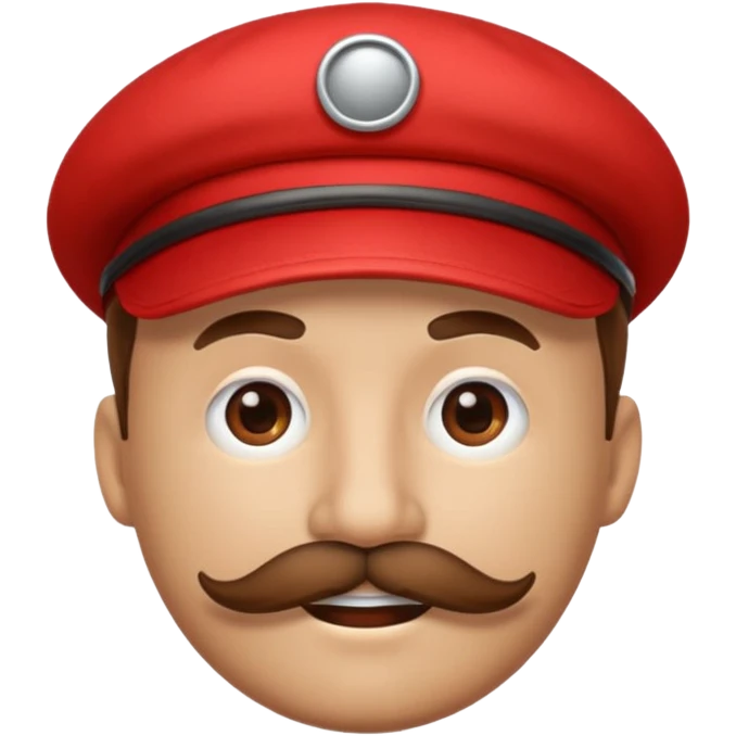 round emoji face with big brown mustache and red cap with white circle emblem, 3D emoji style, 1:1
 emoji