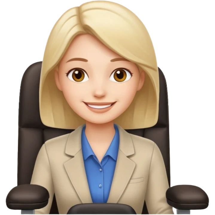 Feeling relaxed and happy at office for woman with a smile on face and with a calm attitude , aligned in a working chair emoji
