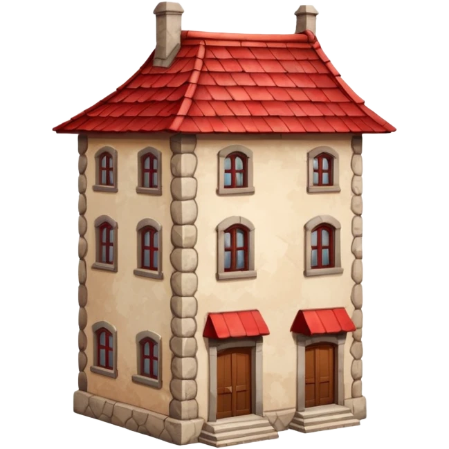 old, tall crooked building with red roof.




 emoji
