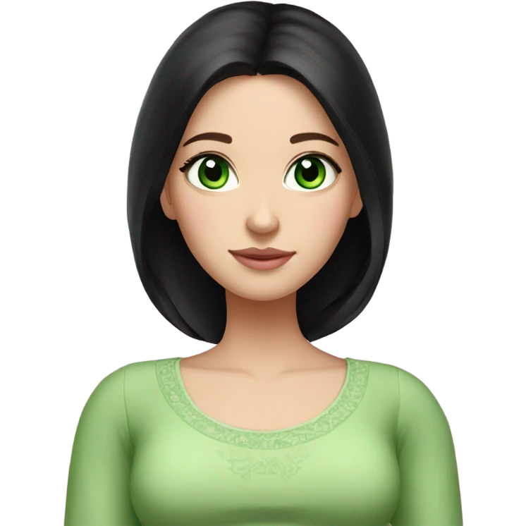 Beautiful Russian girl green eyes very long black hair pink clothes pregnant emoji