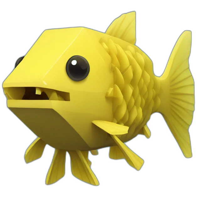 cube yellow fugu fish with two fins and tail in minecraft style full size emoji