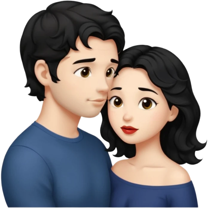 a handsome man with black short wavy hair, no beard tries to kiss a cute woman who has long~~ black hair emoji