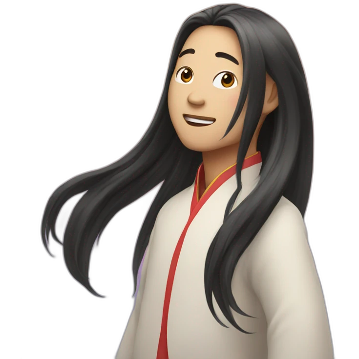 Chinese with long hair going in the sky emoji