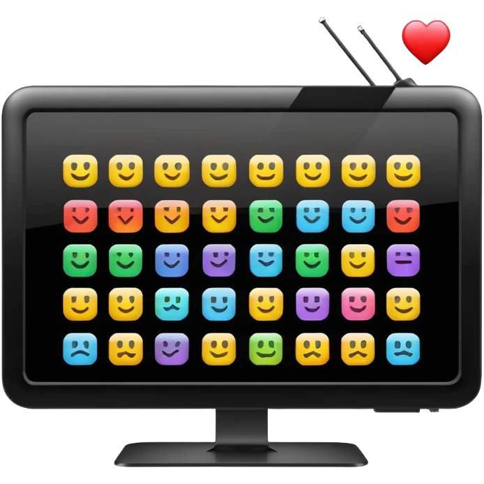 smart 4k big thin screen tv, iPhone emoji style, turned on with colorful display emoji