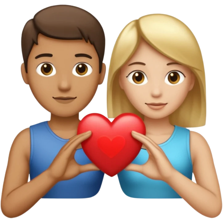 Two people holding half a heart up emoji