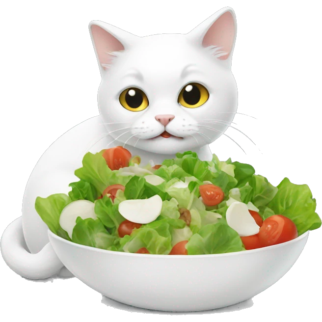white cat eating a salad emoji