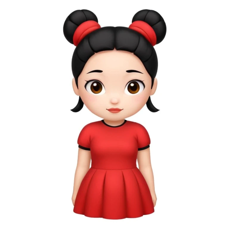 pucca character, simple and cute, round face, red dress, black hair buns, no text emoji