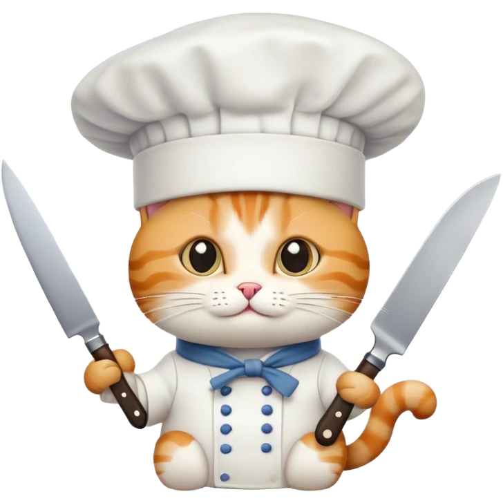 Cat who is wearing a chef’s hat and knive emoji