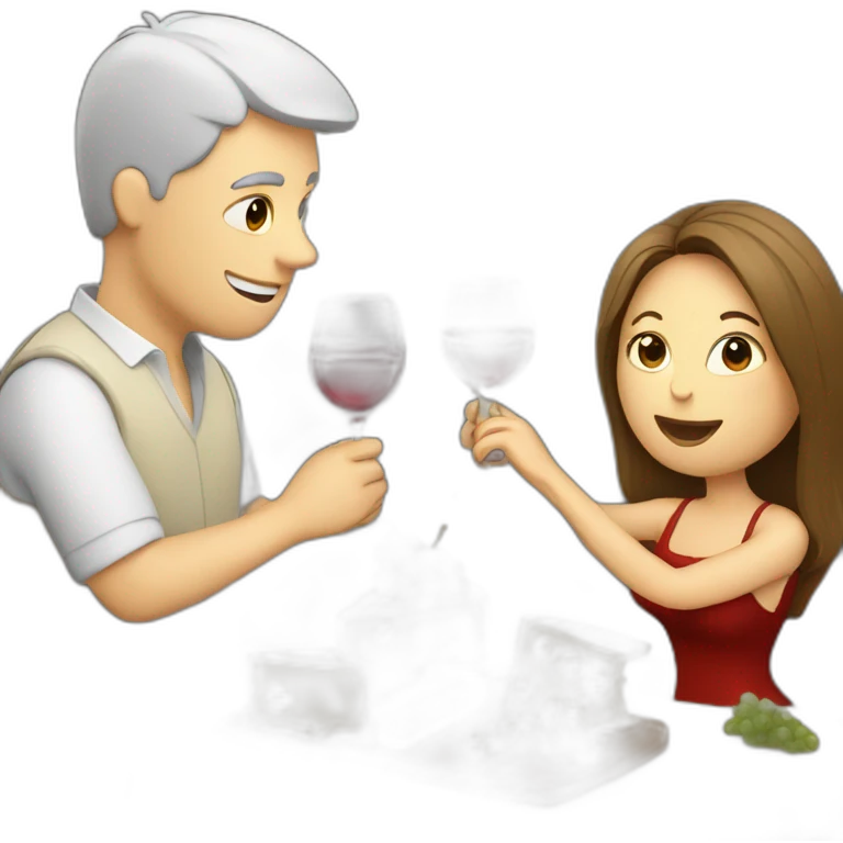 white couple drinking wine and eating cheese emoji