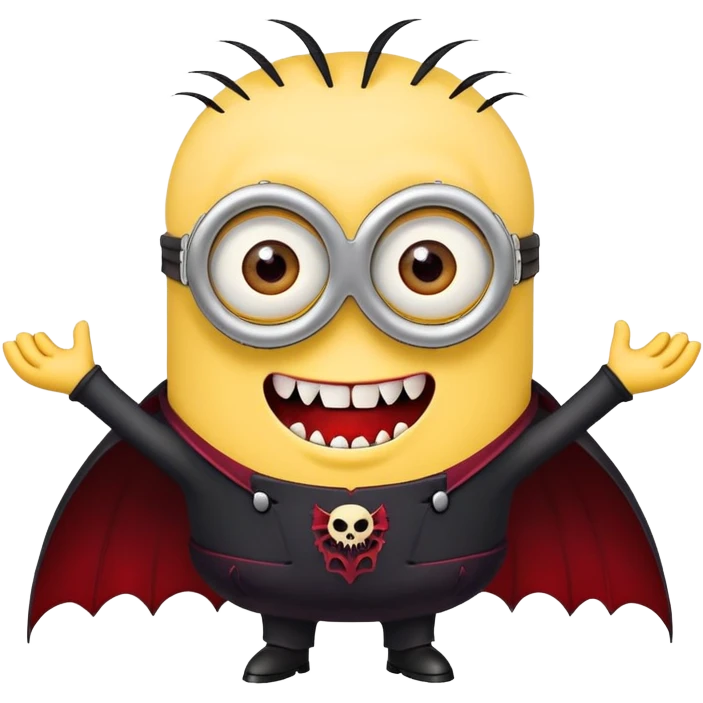 A minion with vampire teeth and a vampire body emoji