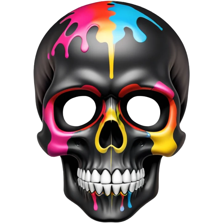 ultra premium smooth black skull with precise designer brand logo patterns, vibrant color splashes contained within skull shape, clean professional airbrush effect, front view emoji