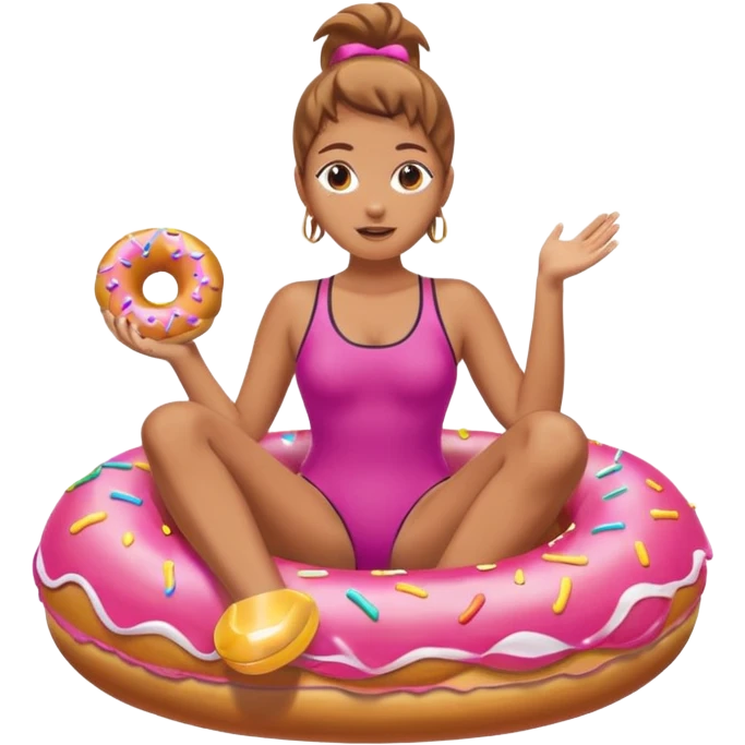 A woman riding a donut float, with bubbles popping all around her emoji