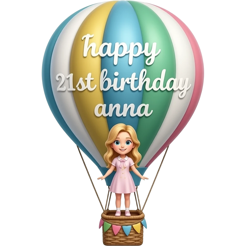 happy 21st birthday anna written on a hot air balloon blond girl emoji