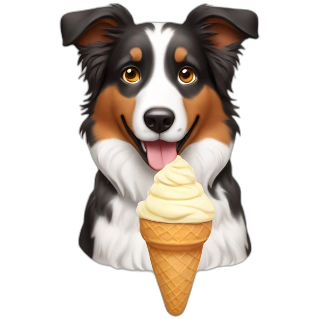 Australian sheperd eating ice cream emoji
