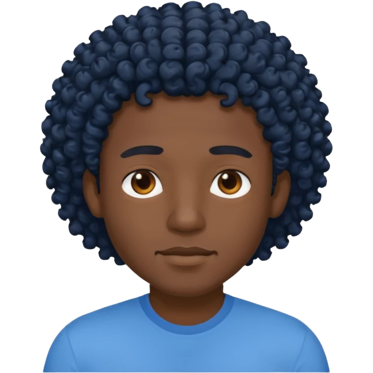 curly haired blue shirt black man  emoji