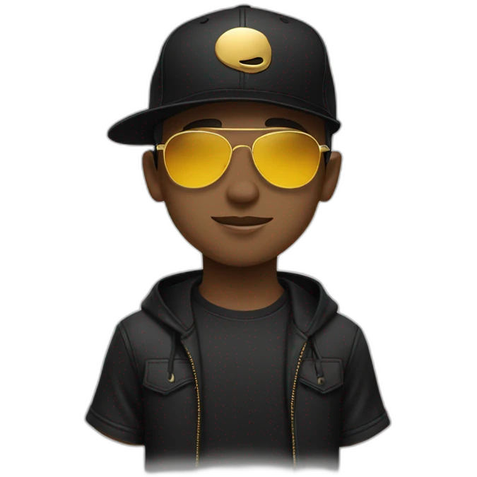boy with black snapback cap with golden sunglasses emoji