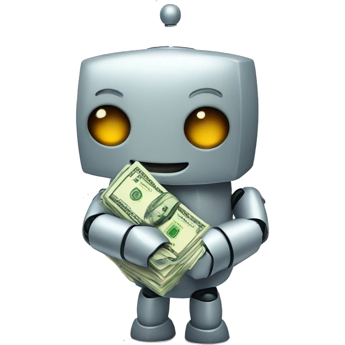 A cute robot hugging a stack of cash
 emoji