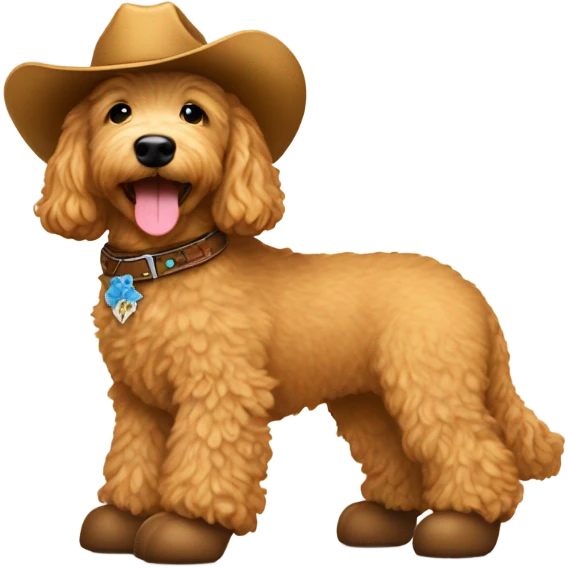 A golden doodle wearing cowgirl boots  emoji