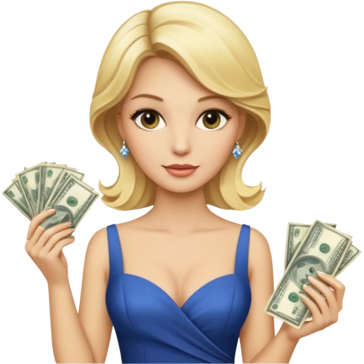 rich blonde millionare woman holding money emoji