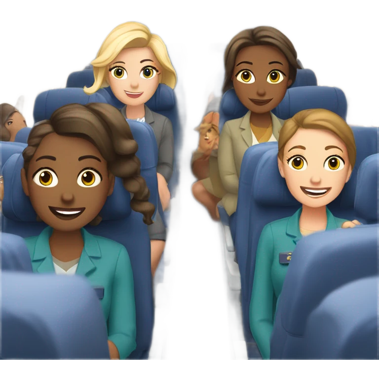 Group of 6 Caucasian women riding in a airplane  emoji