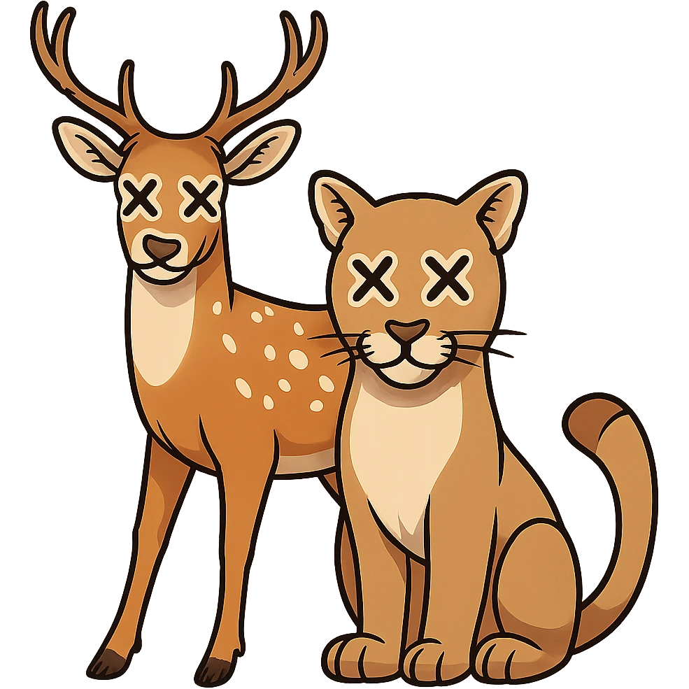 Add cartoon X's to the eyes, matching the style and position of the X's on the deer. Make sure all X's are identical and keep the background transparent. Do not change anything else. emoji