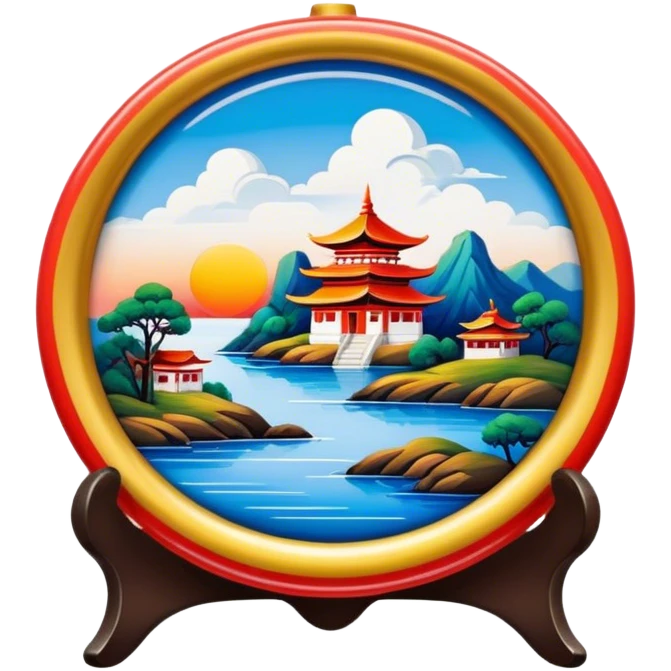 Lacquer miniature icon, detailed painted scene on lacquered object (like a box or plate), intricate brush strokes, vibrant colors, minimalistic style, clean lines, transparent background. emoji