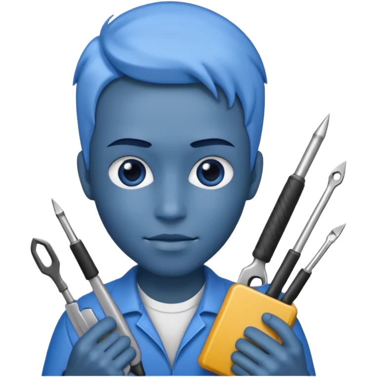 person with digital toolkit, digital vibes, blue emoji