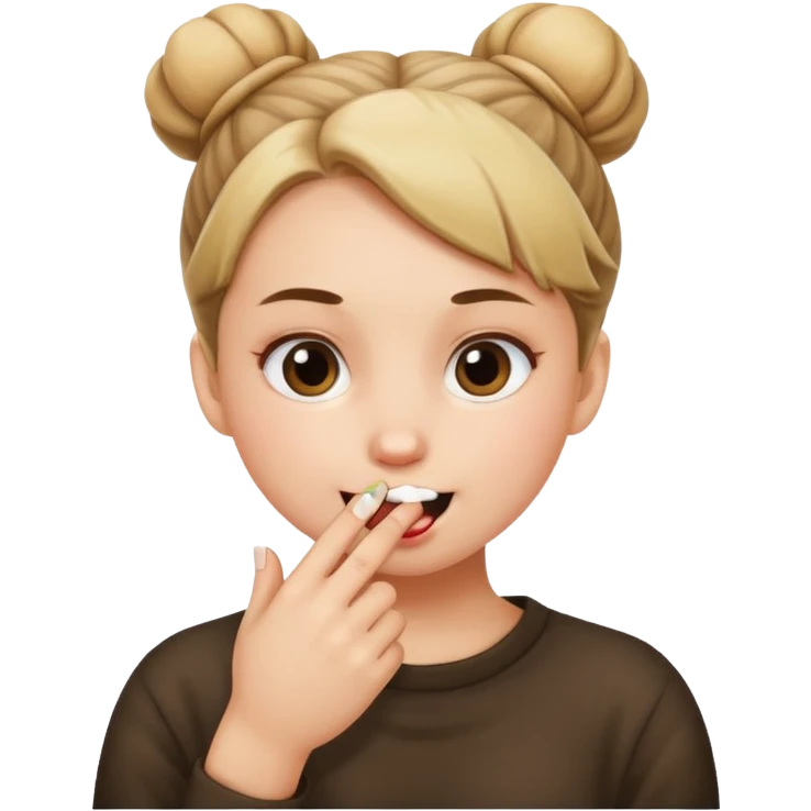 Una persona con moño , mordiéndose el dedo  emoji