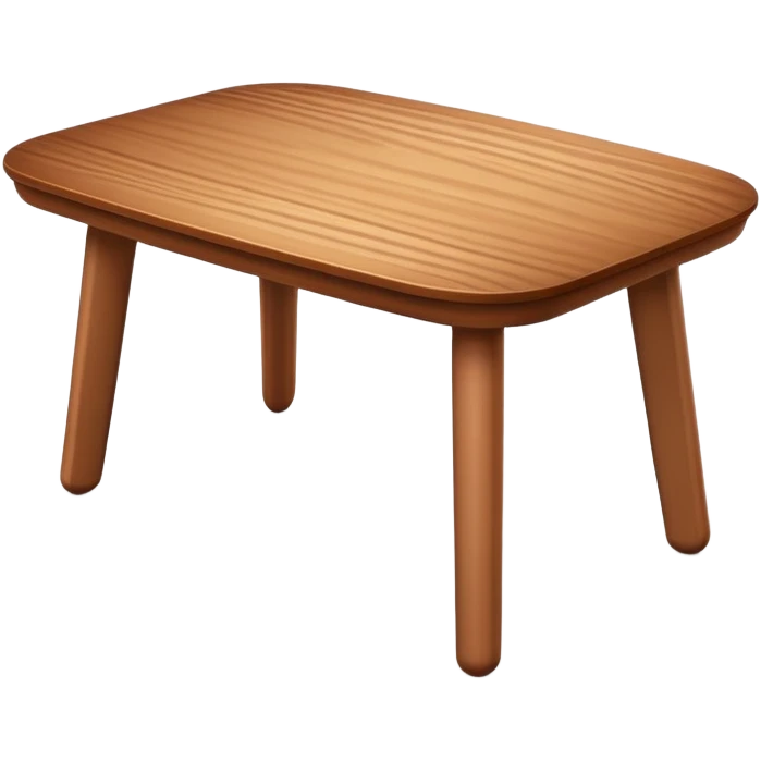 A 3D wooden table with subtle wood texture, rounded corners, gentle highlights, and a slightly angled perspective, matching the realistic-yet-simple style of the '🪑' chair emoji; medium brown tones, minimal details, emoji-friendly design. emoji