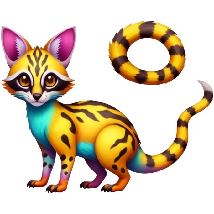  Exotic randomly colored colorful cute neon-colored brightly colored Fakémon-Fionbri-Vernid-Genet-creature with markings (full body) emoji