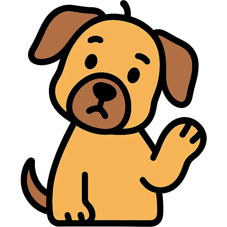 dog with a curious expression, head tilted, paw raised as if asking a question, color outline icon emoji