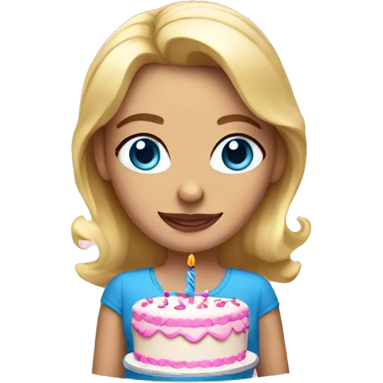 Blonde woman with blue eyes holding a pink birthday cake  emoji