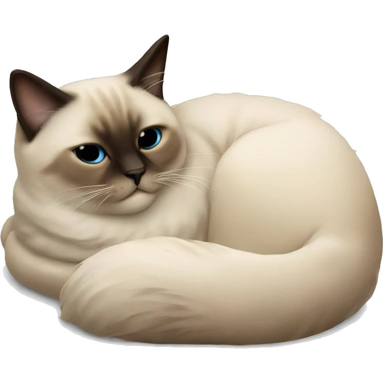 fluffy siamese cat curled up sleeping emoji