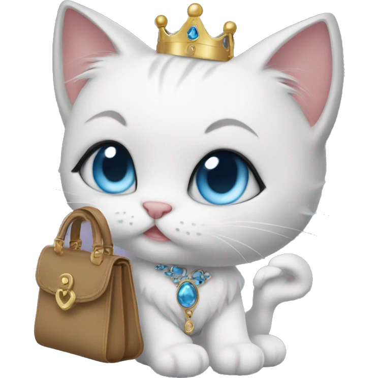 Princess cat with blue eyes and hand bag that’s bratty  emoji