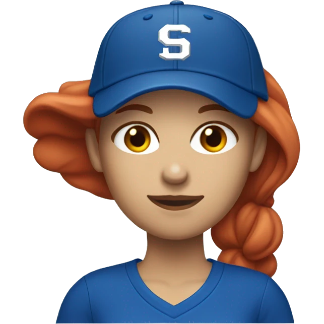 white female coach with red long hair in blue simple t-shirt and with a simple blue baseball hat emoji
