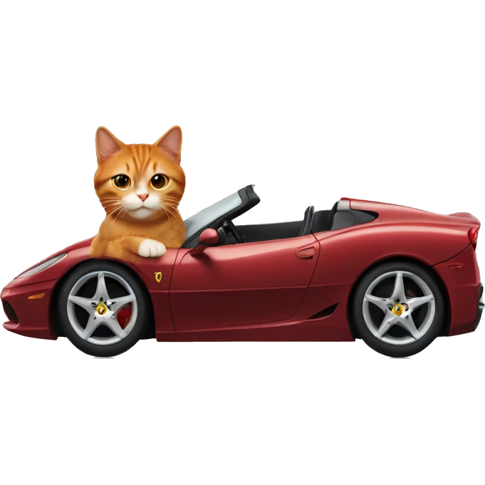 a red-haired cat driving a Ferrari emoji