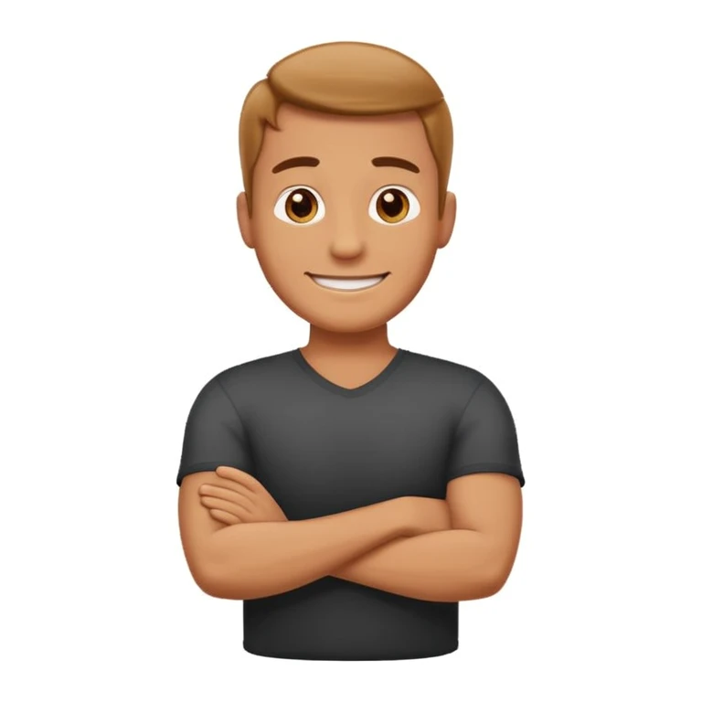 Create a cartoon emoji-style illustration of a smiling man standing confidently with arms crossed. emoji