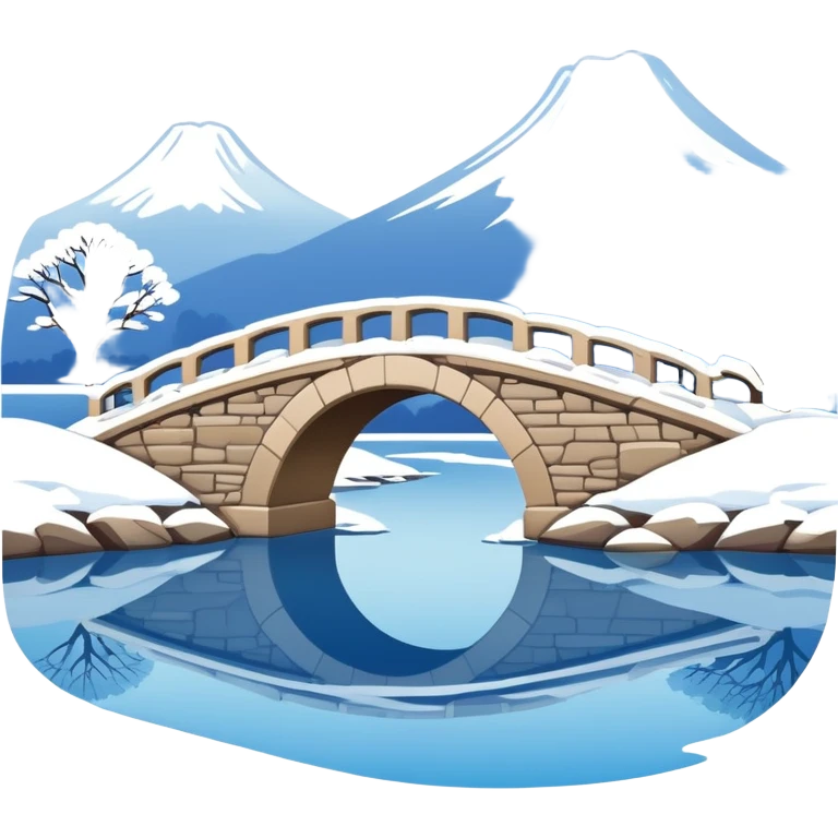 Remnant Snow on the Broken Bridge in Winter, West Lake Hangzhou, simplified emoji style with bold outlines, arch bridge with snow, water below emoji