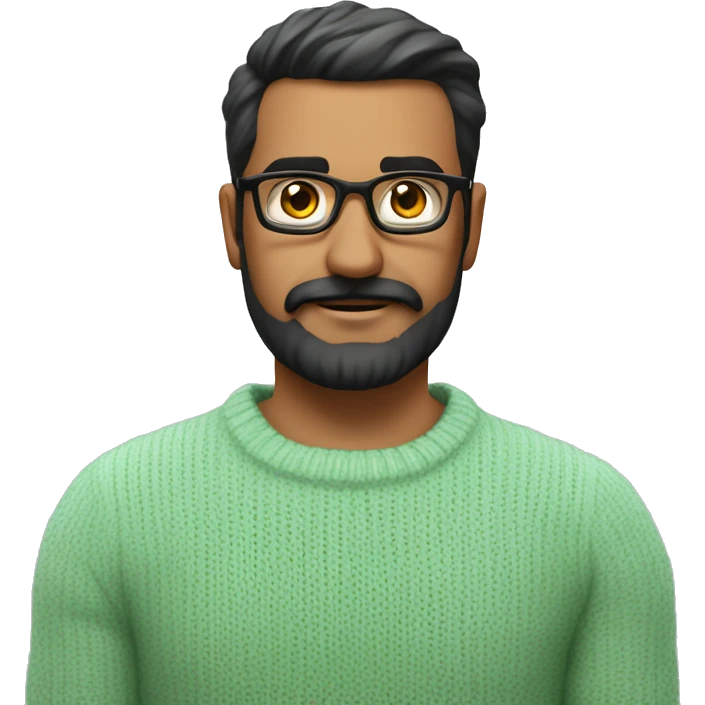 indian man, early 30's with a beard and moustache, dark rimmed glasses, wearing a mint green knitted crew neck jersey. He is a High Voltage Substation design engineer emoji